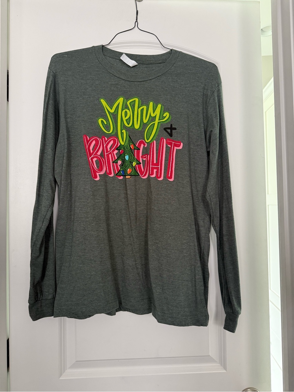 Merry & Bright Long-Sleeve Tee - Gray with Neon Graphics